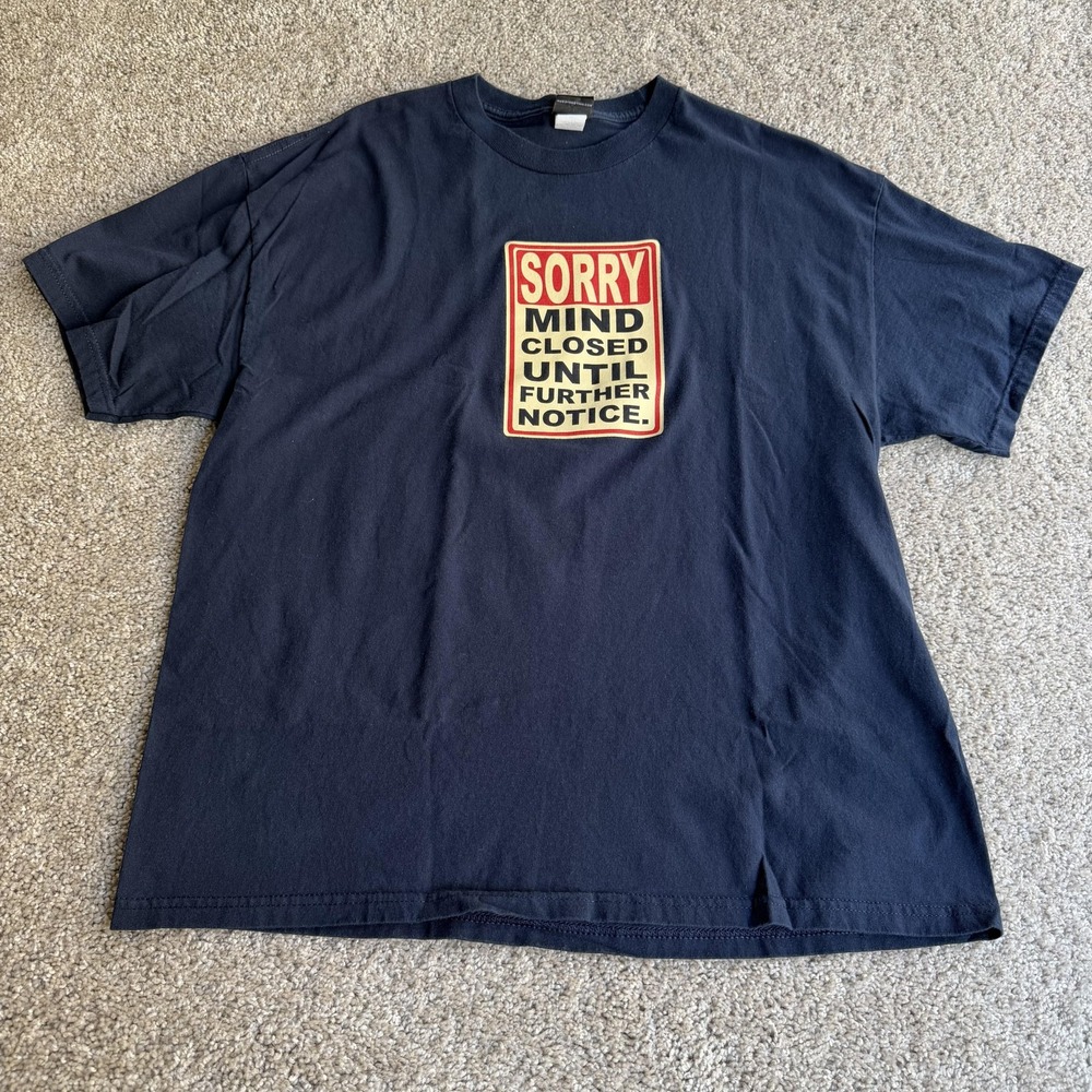Y2K Hybrid Tees Shirt Mens XL Blue Sorry Mind Closed Graphic Tee T-Shirt Funny